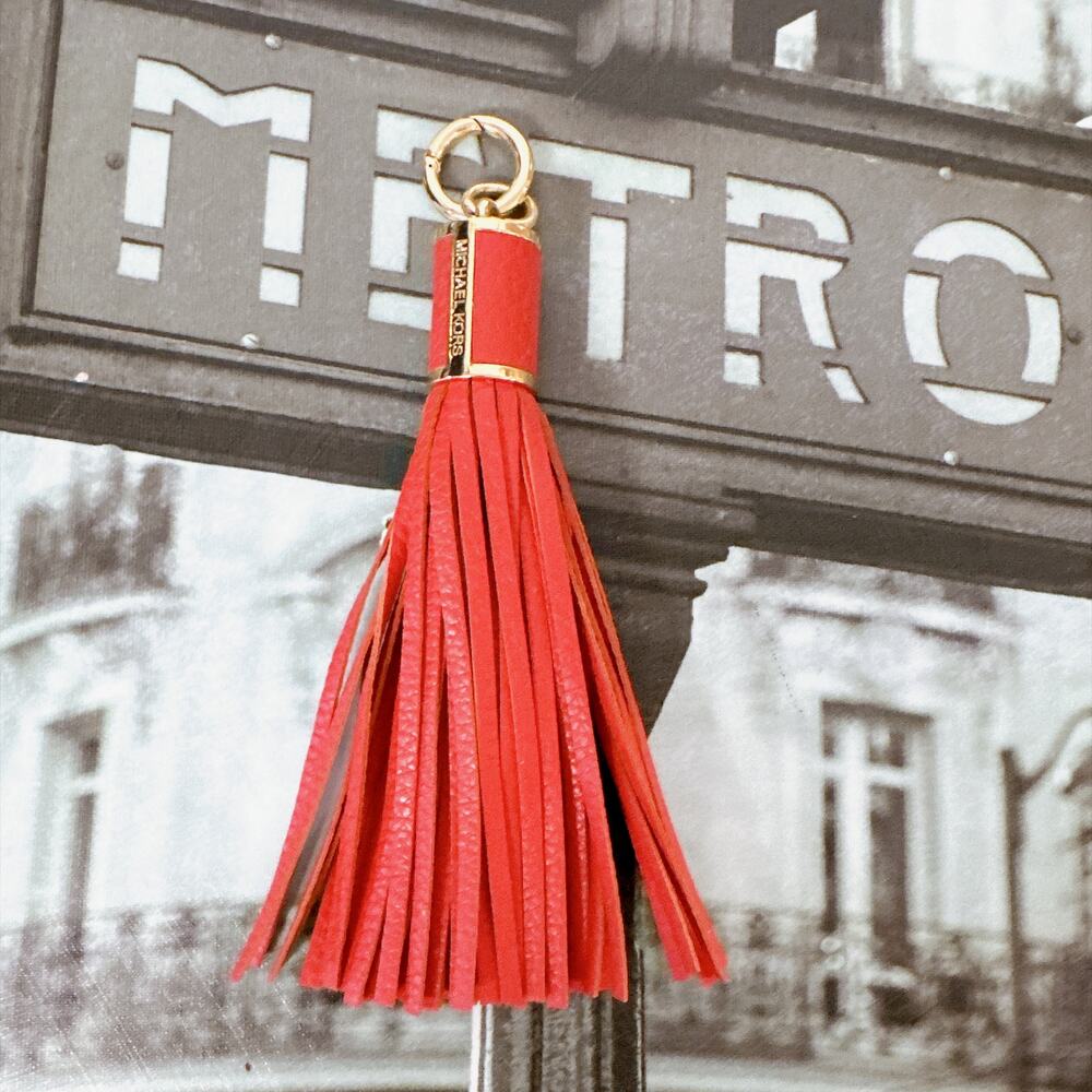 Michael Kors 35H6GKCK2L Red Large Leather Tassel Bag Charm Keychain NWT